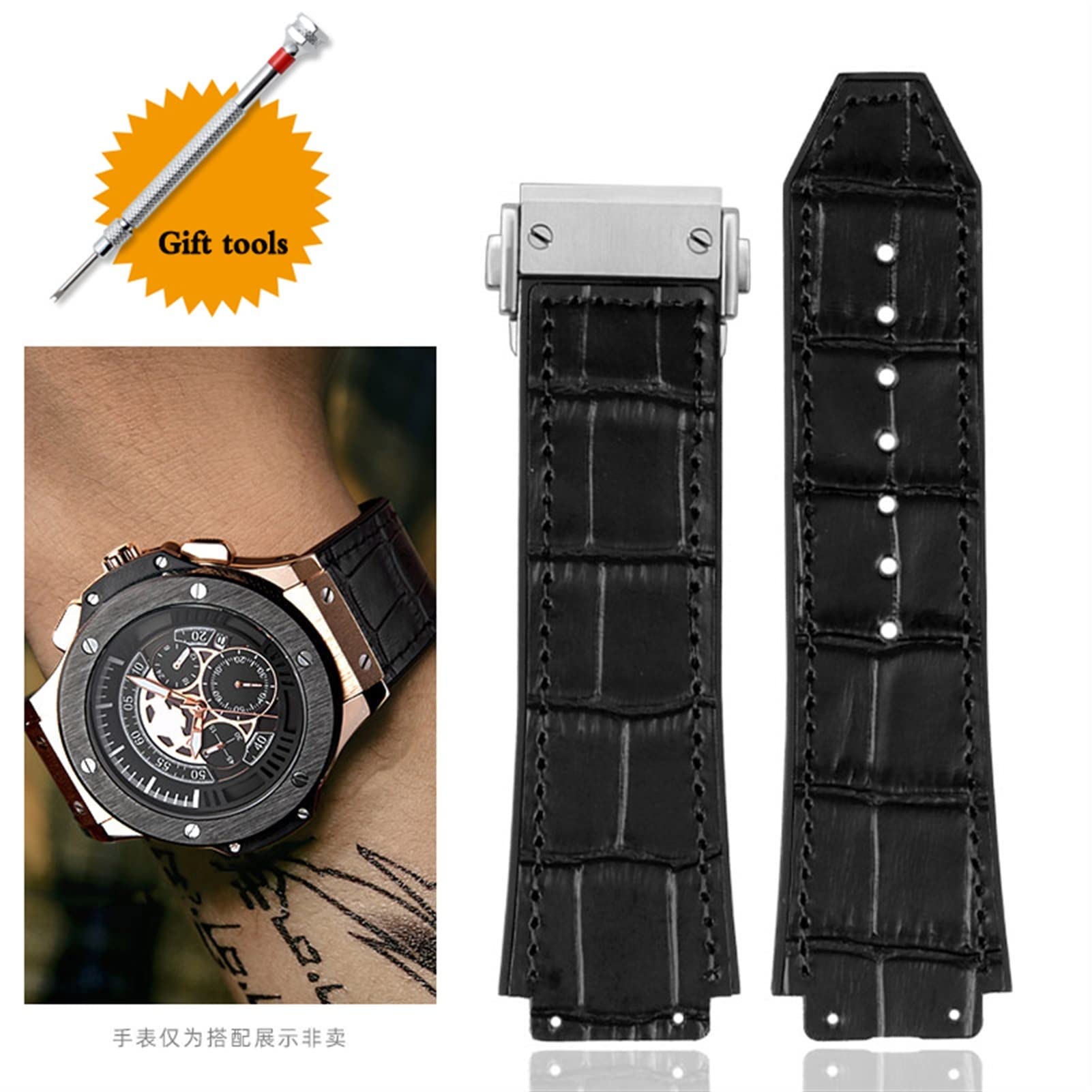 Cinturino in vera pelle di mucca 25 x 19 mm per HUBLOT Classic Fusion Universe Big Bang Series da uomo, cinturino per orologio con fibbia a farfalla
