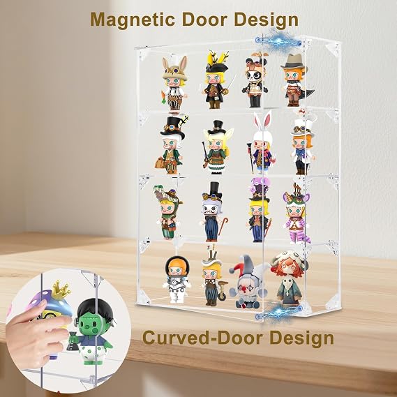 Acrylic Display Case for Collectibles, 4 Layer Clear Wall Mounted or Desktop Storage Organizer for Pop Figures, Dustproof Display Cabinet Box for Mini Toys Rock Crystals