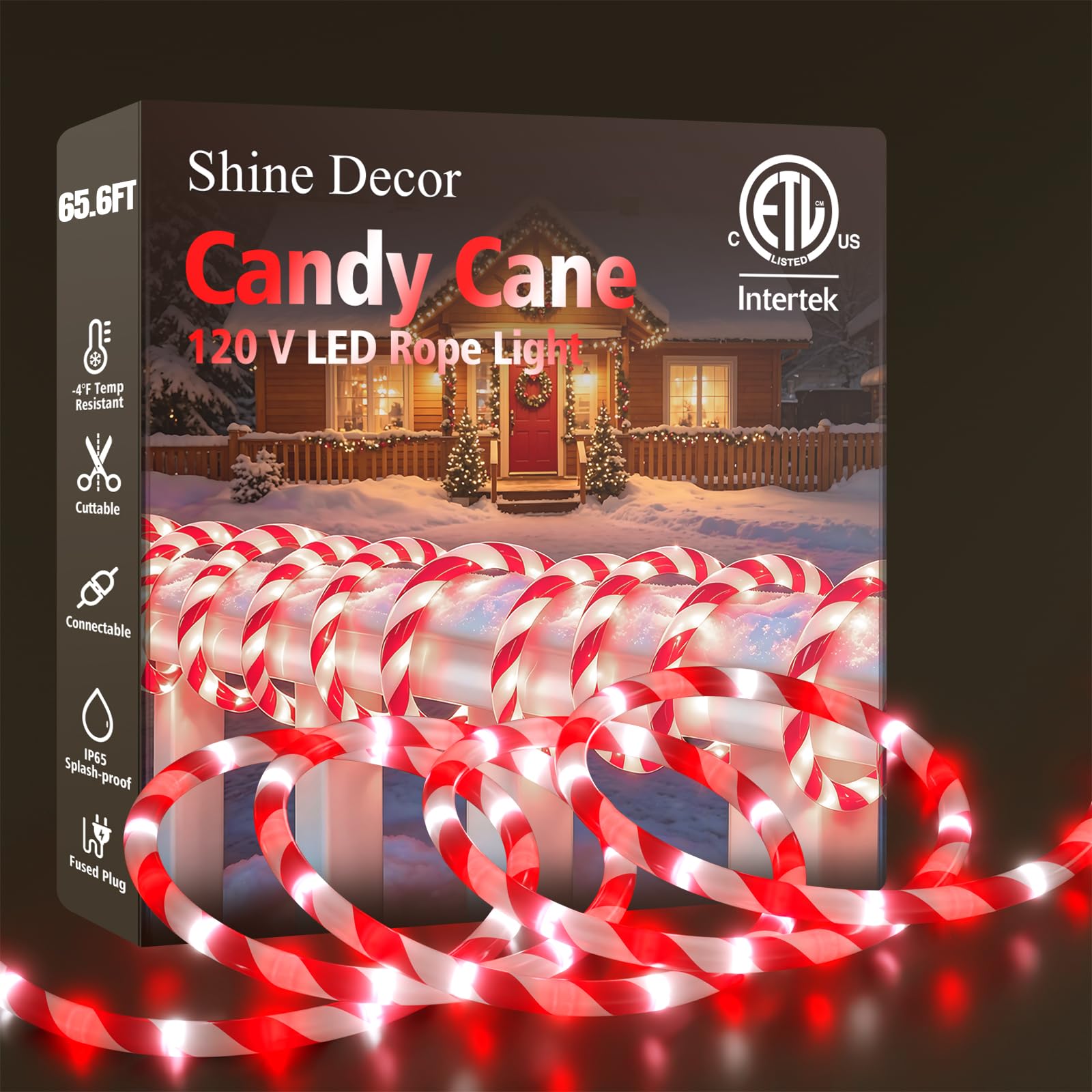 Shine Decor Corde lumineuse en sucre d'orge, rouge/blanc, ETL, 20 m