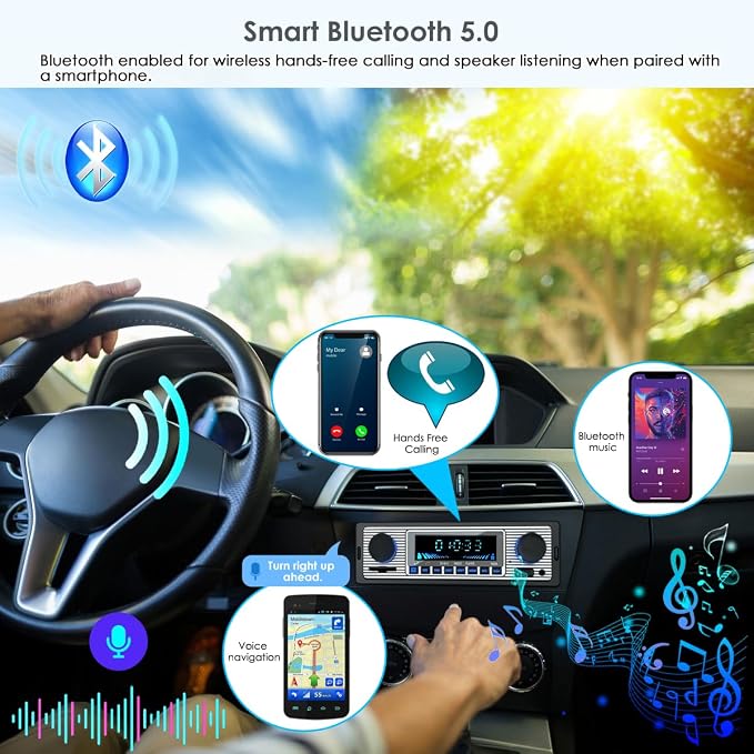 Radio para auto clásico Bluetooth, FM, USB, SD, mando miniatura 2