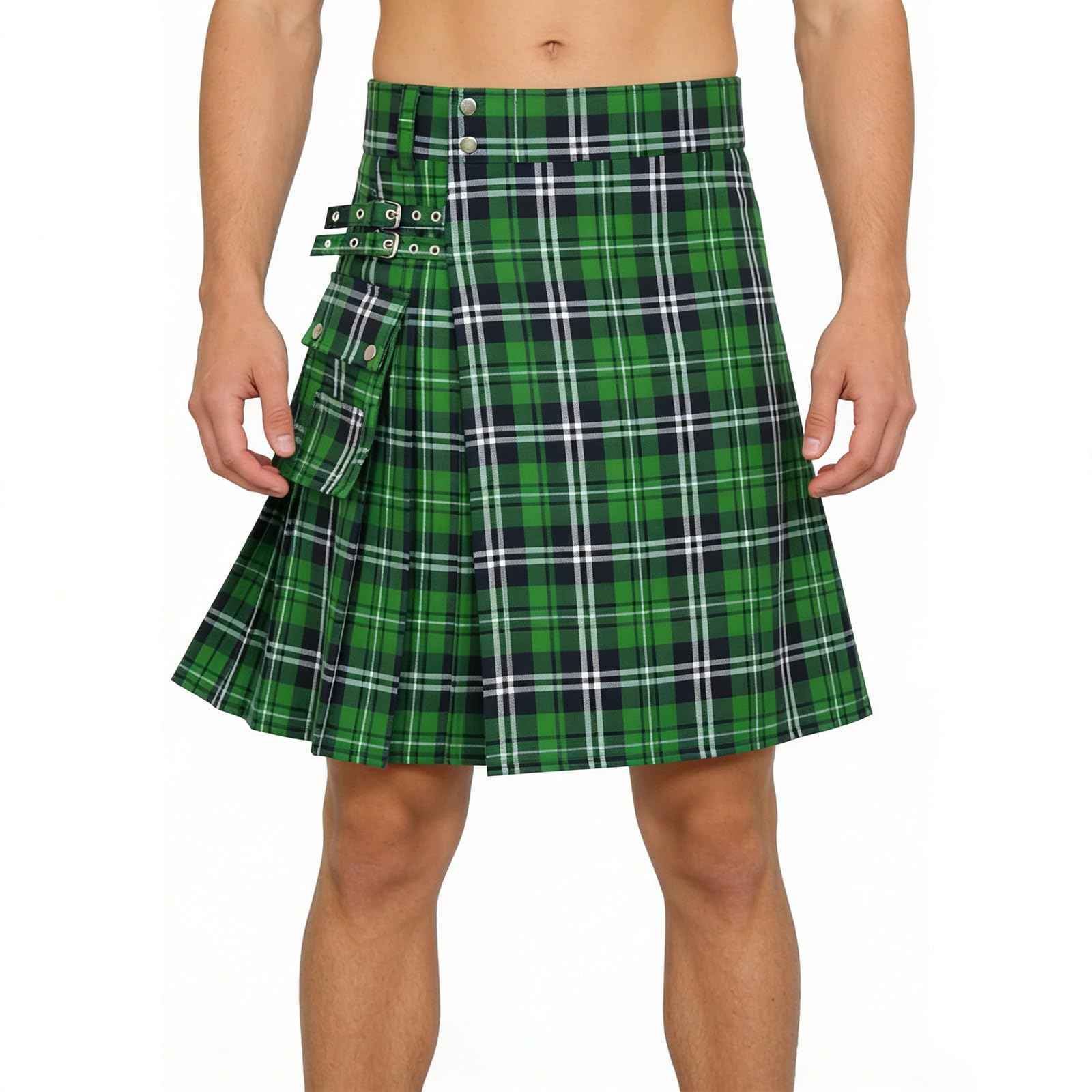 Pride of Scotland Mens Kilt Tartan Kilts Men's Scotsman Fancy Dress CostumeTraditional Highland Tartan Outfit for Festivals,Stag Do,Scottish Party,Costume Parties,World Book (H1-Green, M)