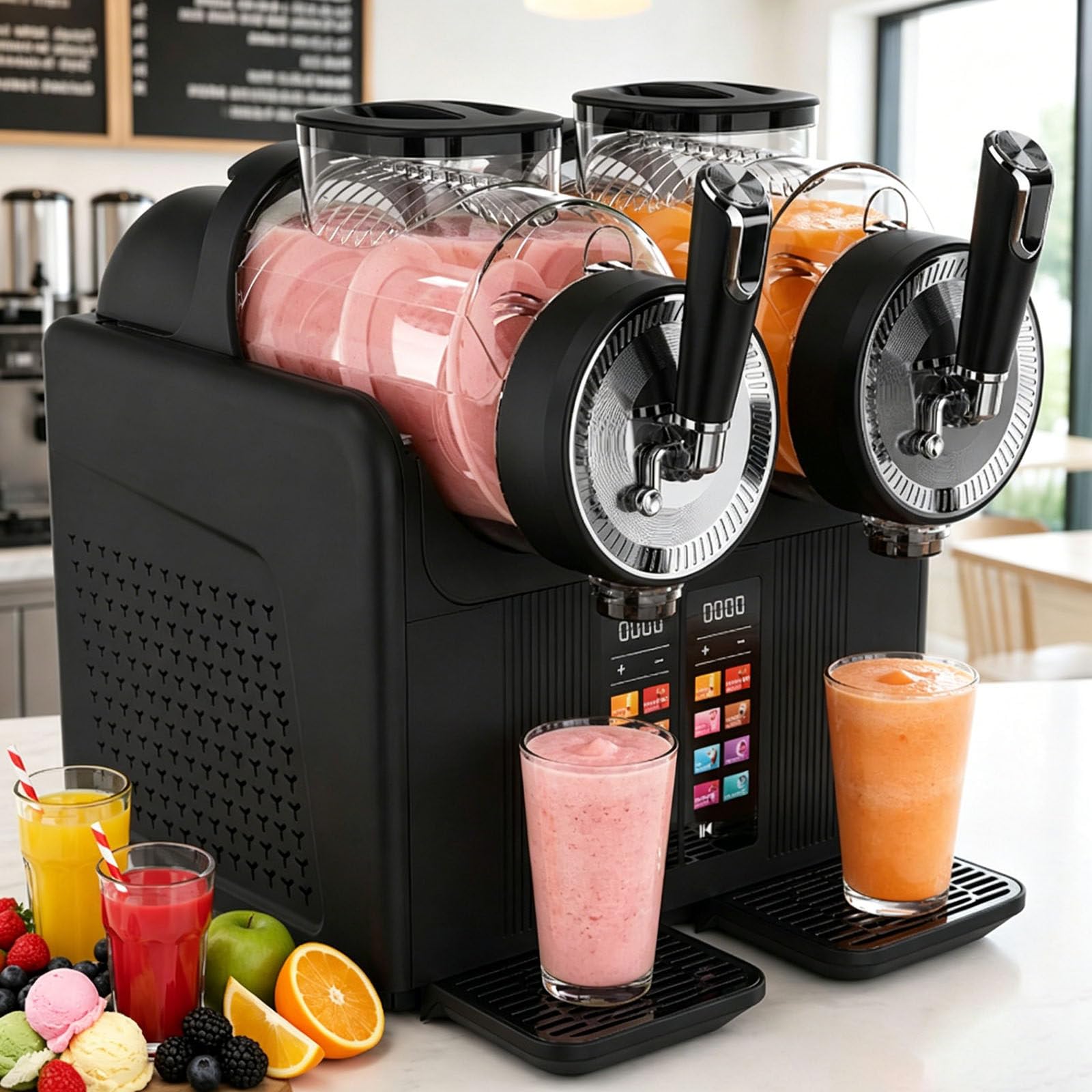 ALSUP 7-in-1 Slushie Machine, 2L Double Tank Drink Maker with One-Button Auto Clean, Makes Margarita Daiquiri Frappé Milkshake Smoothie Cocktail Black