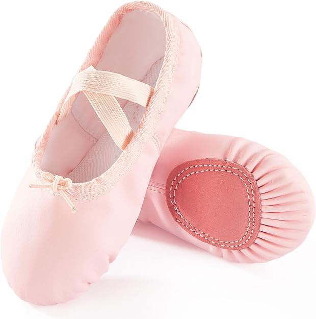 TRIPLE DEER PU Ballet Shoes for Girls, Lace-Up Dance Practice Slippers Split Soft Leather Flat Sole Gymnastics Yoga Shoes (Toddler/Little/Big Kid)