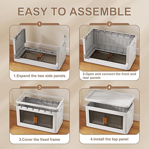 Miniatura 8 de Contenedores de almacenamiento plegables con puertas, contenedores de almacenamiento apilables de 15.9 galones con tapas, paquete de 3 contenedores