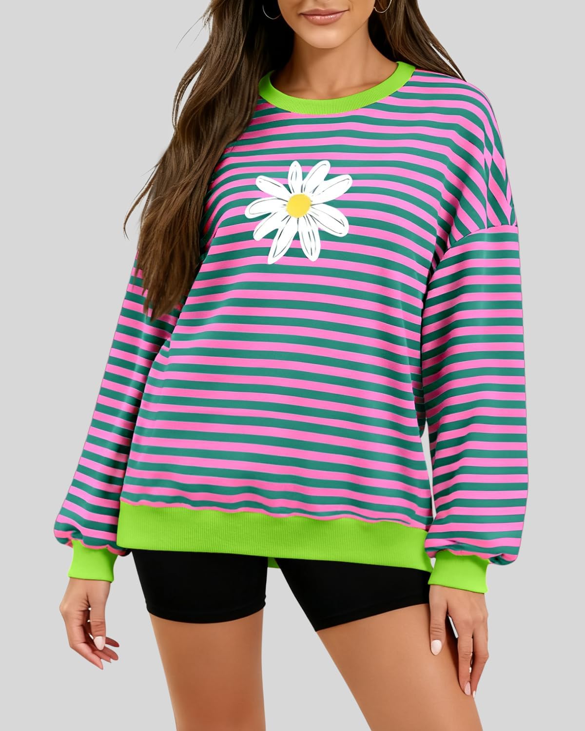 HEYTALALA Womens Oversized Striped Sweatshirts Y2K Long Sleeve Crewneck Sweater Color Block Drop Shoulder Loose Pullover Tops - Image 3