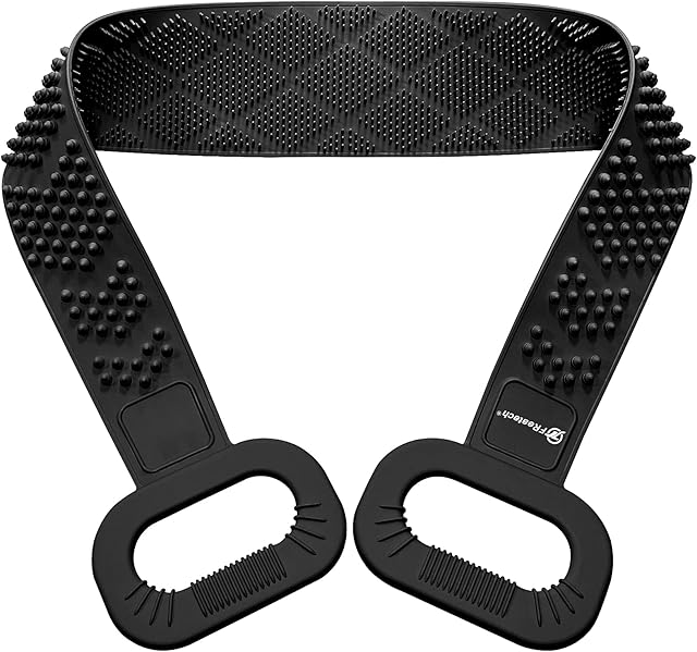 FREATECH Exfoliating Silicone Back Scrubber - 97cm Dual-sided Shower Back Washer for Deep Cleansing and Massage, Cover the Entire Back, Smooth & Rejuvenate Skin, Easy to Clean and Long-lasting, Black