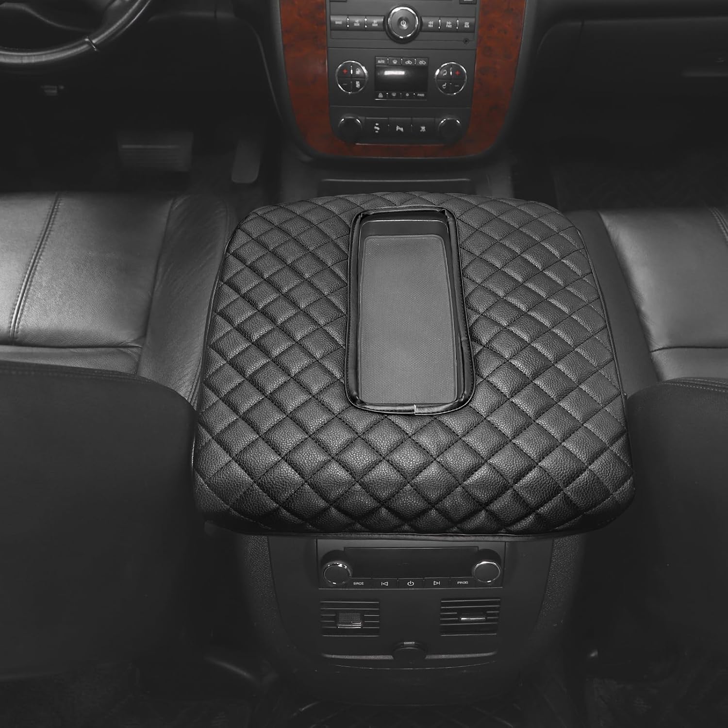 RT-TCZ Center Console Armrest Box Pad Cover Leather for Chevy Avalanche/Silverado/Suburban/Tahoe 2007-2013,for GMC Yukon/Sierra 2007-2013 (Black)