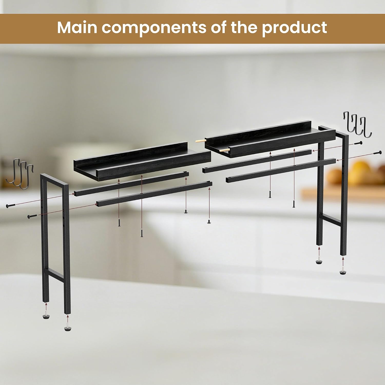 31 Inch Over the Stove Spice Rack, Adjustable 3-Tier Stove Top Shelf Black