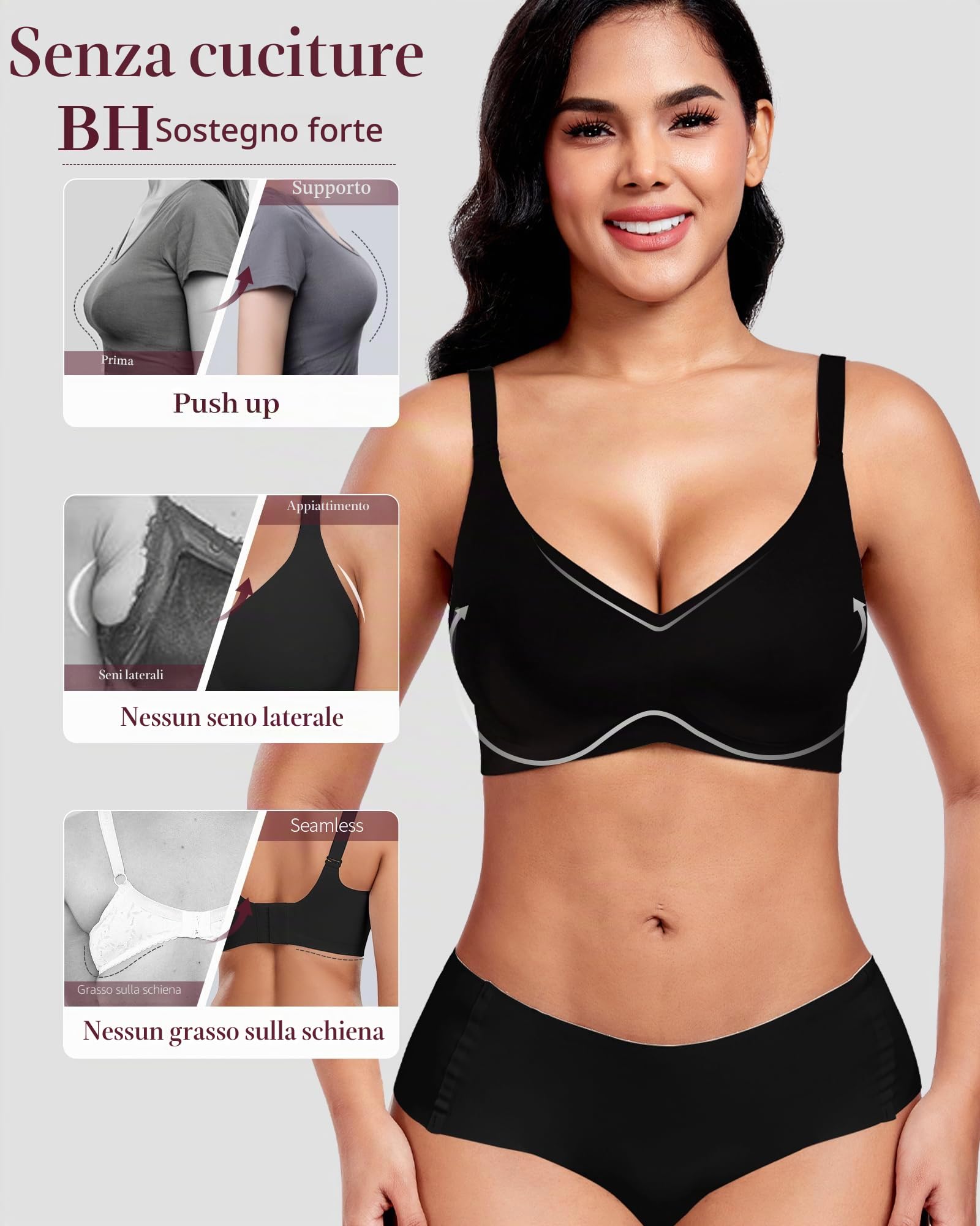 Vinfact V Collo Reggiseno Senza Ferretto Super Morbido e Traspirante Reggiseno Reggiseni Donna per Dormire Imbottito Senza Cuciture Alto Sostegno T-Shirt Bralette con Estensione Reggiseno