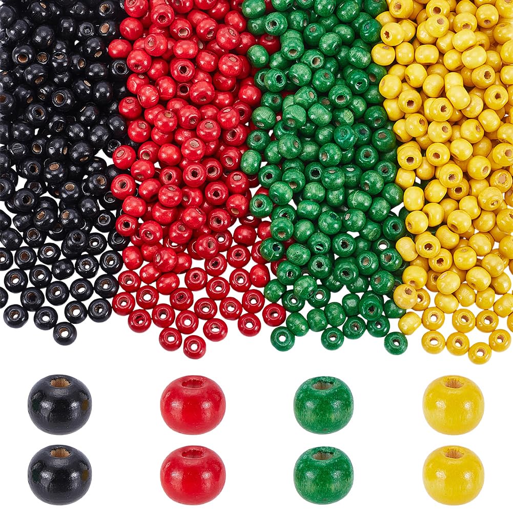 SOFPLATE 1 Box 1000Pcs 4 Color African Beads Jamaican Wood beads 8mm Black Red Green Yellow Large Hole Juneteenth Craft Black History Month Spacers for Jewellery Making Bracelet Home Party Favor Decor