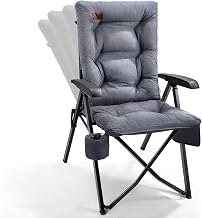 EVER ADVANCED Camping Chair, Foldable Back, Adjustable, 4 Positions, Up to 150 kg, 6 cm, Thick, Padded, Side Pocket Drink Holder, Garden Chair, High Back Fishing Chair, Camp Garden Balcony | High Back Folding Chair 4-Way Adjustable Thick Padding Side Pock