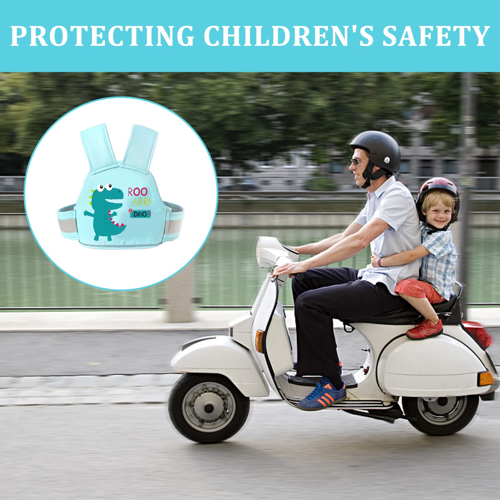 Arnés Seguridad Moto Niños - 4 Puntos Fijación - Reflectante Nocturno - Transpirable - 2-12 Años