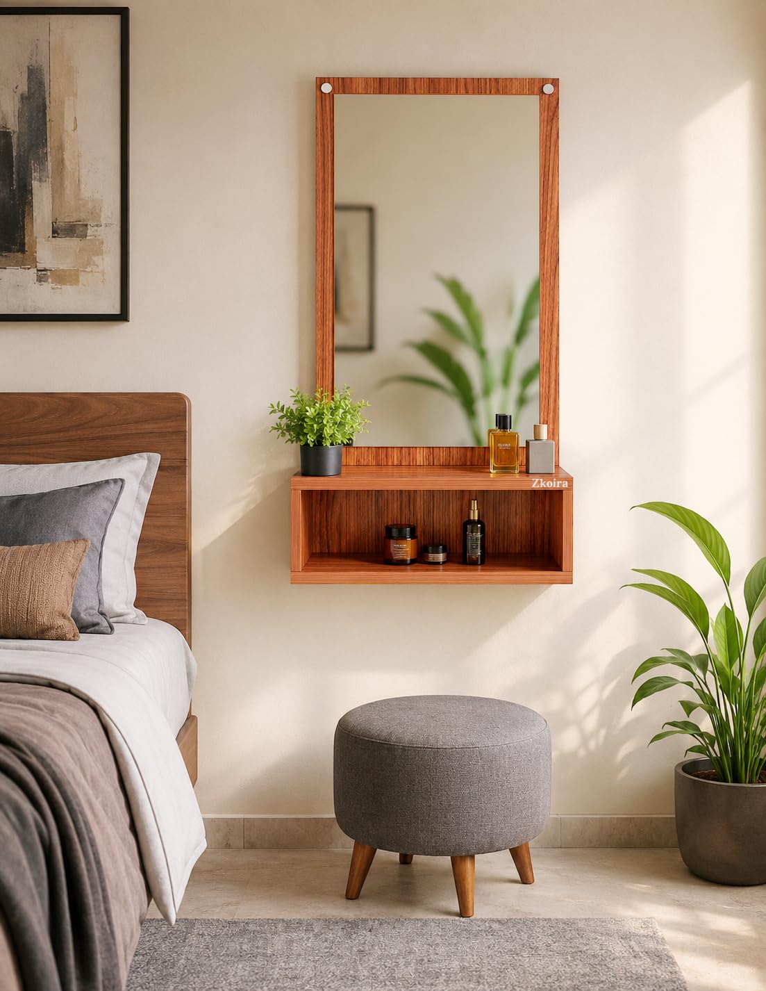 Wall Mounted Dressing Table, Wenge Brown, Engineered Wood, Modern Style, with Storage Shelf, 80x60x10 cm-image-41