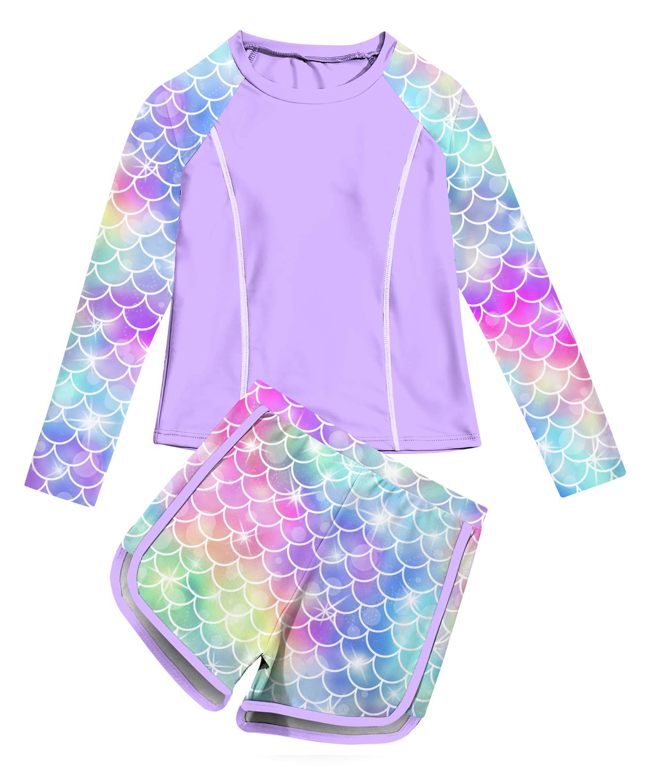 Vogseek Girls Rash Guard Swimsuits 2 Piece Bathing Suit UPF 50+ Summer Swimwear Size 7-12T