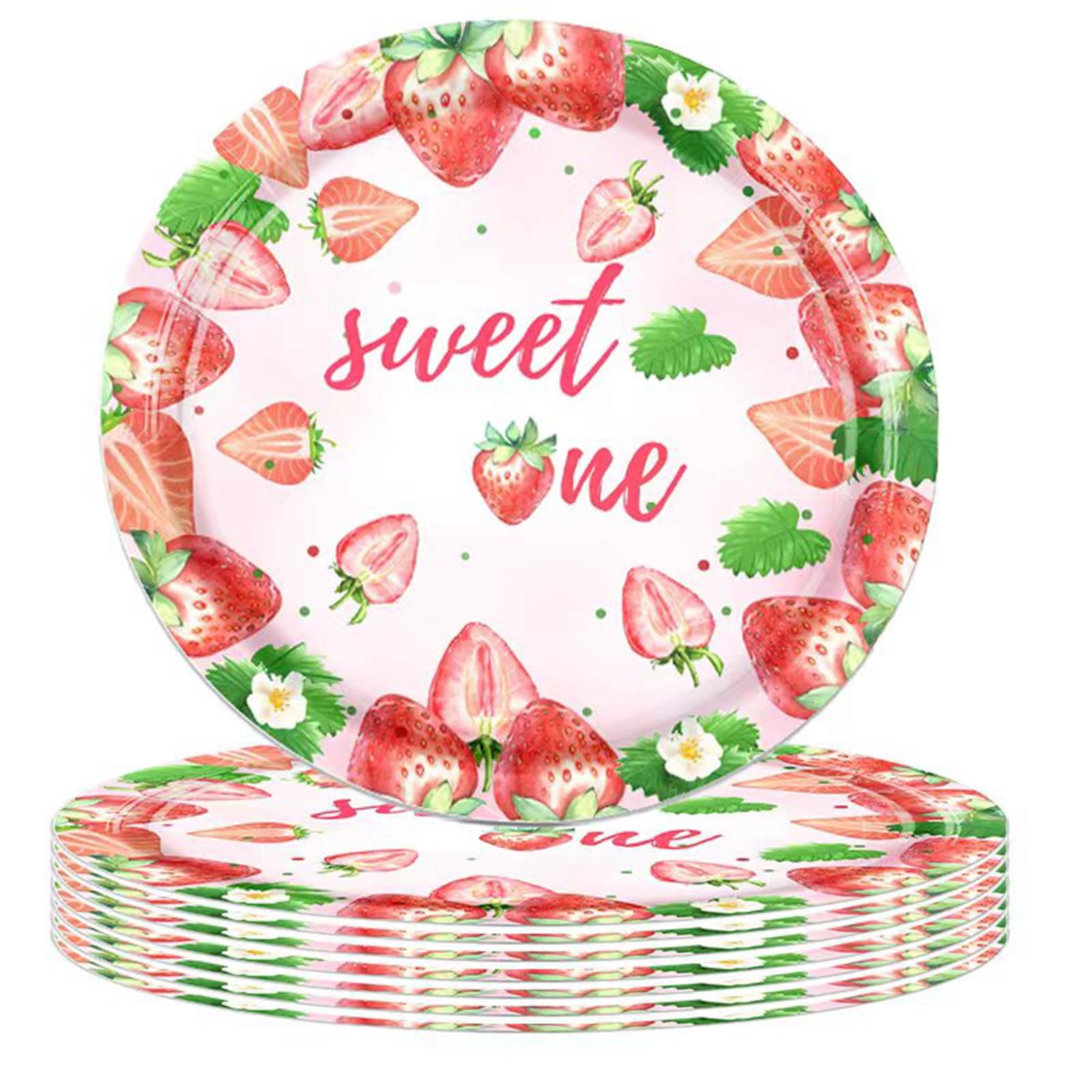 MaitianGuyou Strawberry Party Decorations,32-Pack 7 Inch Dessert Plates Berry Sweet One Birthday Party Supplies for Strawberry Theme Decoration Birthday Summer Fruit Party 1st Party