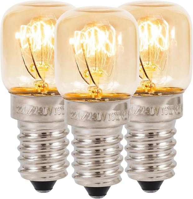 Klass Home (3 Pack) Salt Lamp Bulb | Oven Bulb | Fridge Bulb | Small Screw E14 15W Bulb <300°C Dimmable Incandescent Bulbs Pygmy Bulb for Oven Light Bulb | Himalayan Salt Lamp Light Bulbs | Lava Lamp