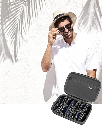 Vista 7 de RAIACE Estuche rígido de almacenamiento de viaje compatible con lentes de sol, bolsa de transporte para gafas de sol y otros objetos pequeños.