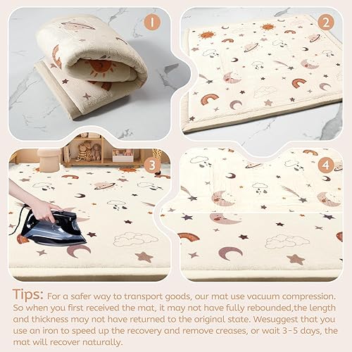 Miniatura 8 de STARUIA Tapete de juego para bebé para piso, tapete de espuma viscoelástica de 1.1 pulgadas de grosor, tapete de franela suave para guardería,