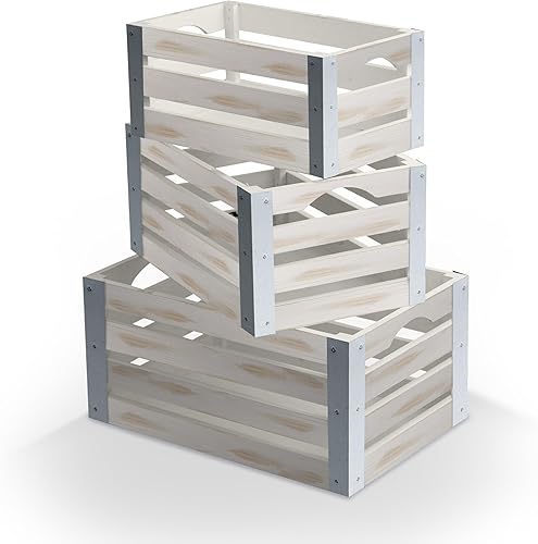 Miniatura 5 de wald imports - Juego de 3 cajas de madera envejecida para almacenamiento - Juego de cajas de madera decorativas para decoración y exhibición del