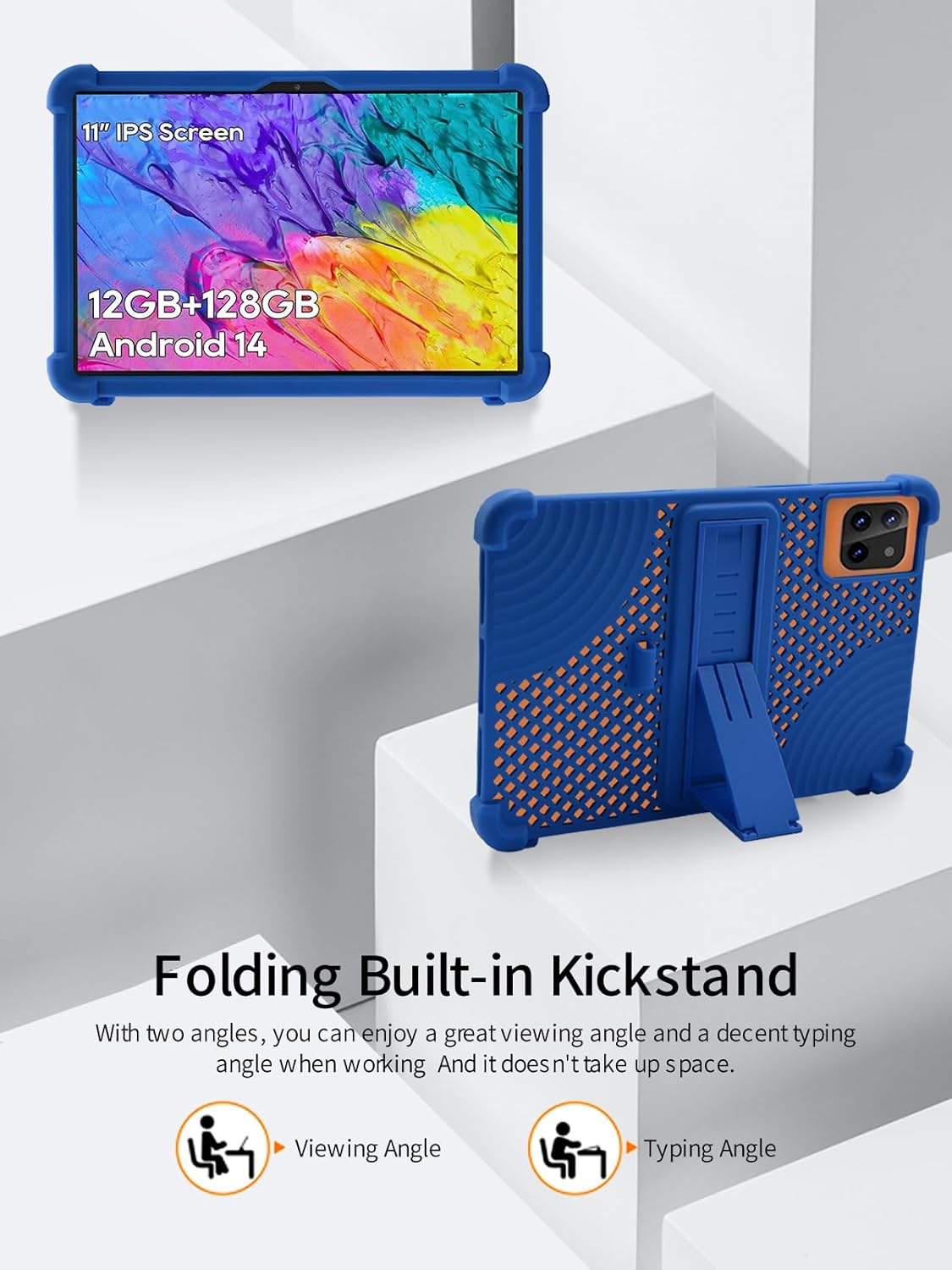 for Callsky-Tab Ctab 11 Tablet 11 inch Android 14 Tablet Case,BOVUGAC Soft Silicone with Capacitive Pen,Heat Dissipation Design Adjustable Stand Shockproof Kids Friendly(Blue)