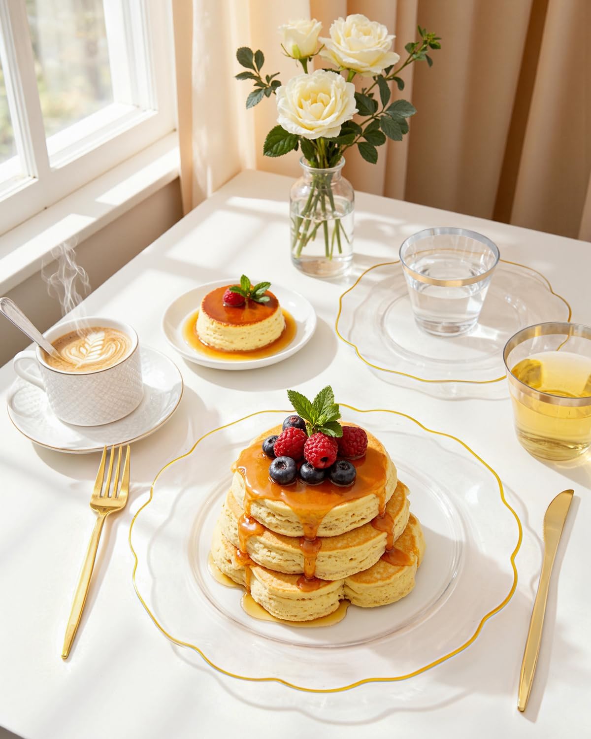 bUCLA 180PCS Clear Plastic Plates with Gold Trim - Clear Gold Plastic Dinnerware Include 30 Dinner & Dessert Plates, 30 Knives, 30 Forks, 30 Spoons and 30 Cups for Party - Image 6