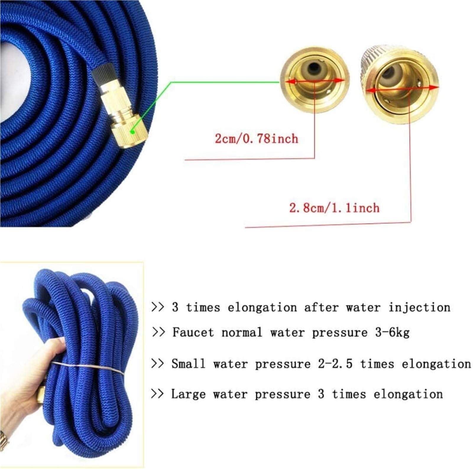 Manguera de jardín extensible, manguera de riego mágica, flexible, extensible, mangueras de tubo, botella de riego for boquilla de espuma, 1 manguera azul(Blue,10m)