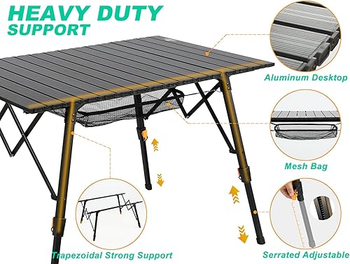 Miniatura 6 de SKIKEN Mesa plegable de metal para parrilla, mesa enrollable, mesa de picnic de aluminio para acampar al aire libre, mesa de campamento portátil con