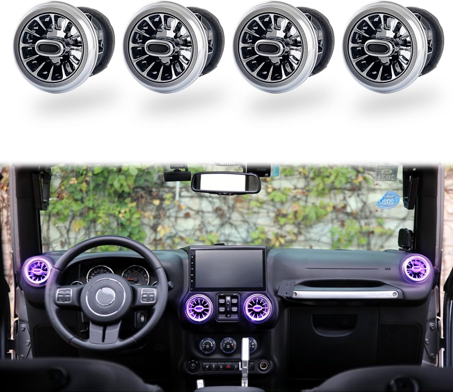 MAIKER 32 Color LED Atmosphere Light Air Vent LED Ambient Light Turbine Outlets Lamp Compatible with 2011-2017 Jeep Wrangler JK JKU-4pcs