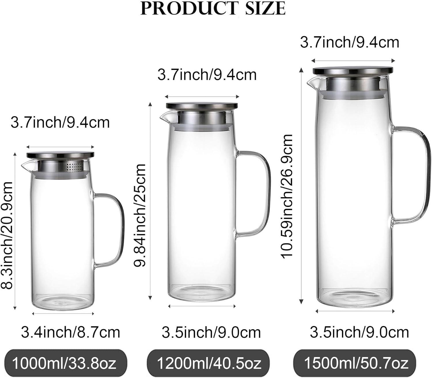 Glass Pitcher With Lid and Spout - Iced Tea and Beverage Pitcher for Fridge, Small Water Jug 1000ml/34oz - Image 2