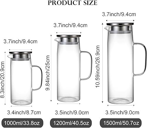 Miniatura 2 de Jarra de vidrio resistente al calor con tapa y boquilla, jarras de té helado, jarras de bebidas para nevera, jarra de agua y jarra de 50.7 fl oz51 oz