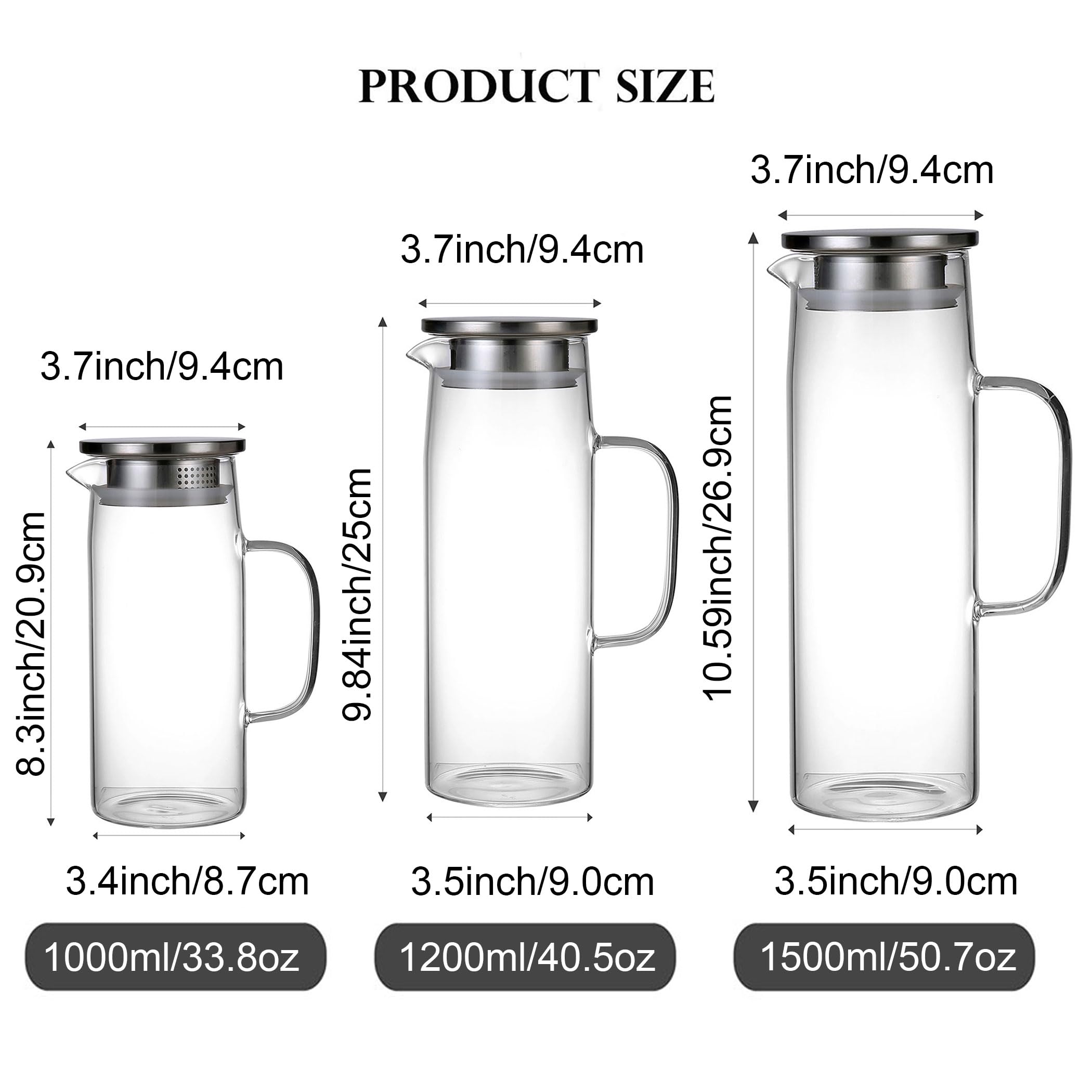 Jarra de vidrio resistente al calor con tapa y boquilla, jarra de té helado de vidrio para nevera, jarra de agua de vidrio y jarra de 1500 ml