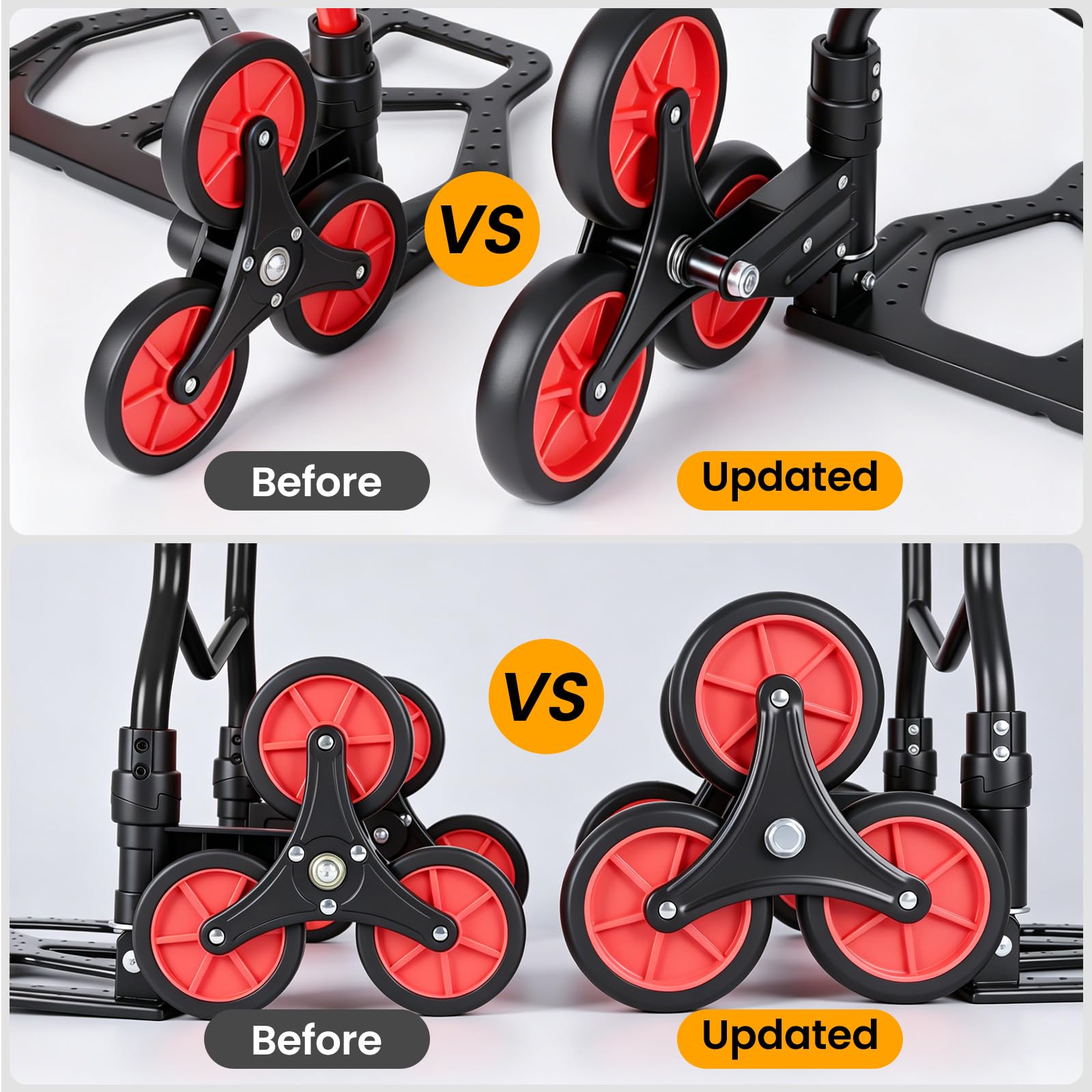 YEAUPE PRO Diable Pliable - Capacité de Charge de 70 kg - Poignée Réglable en Hauteur - avec 2 Cordes d'extension - Transport pour Monter Les escaliers - Noir - 3 Roues