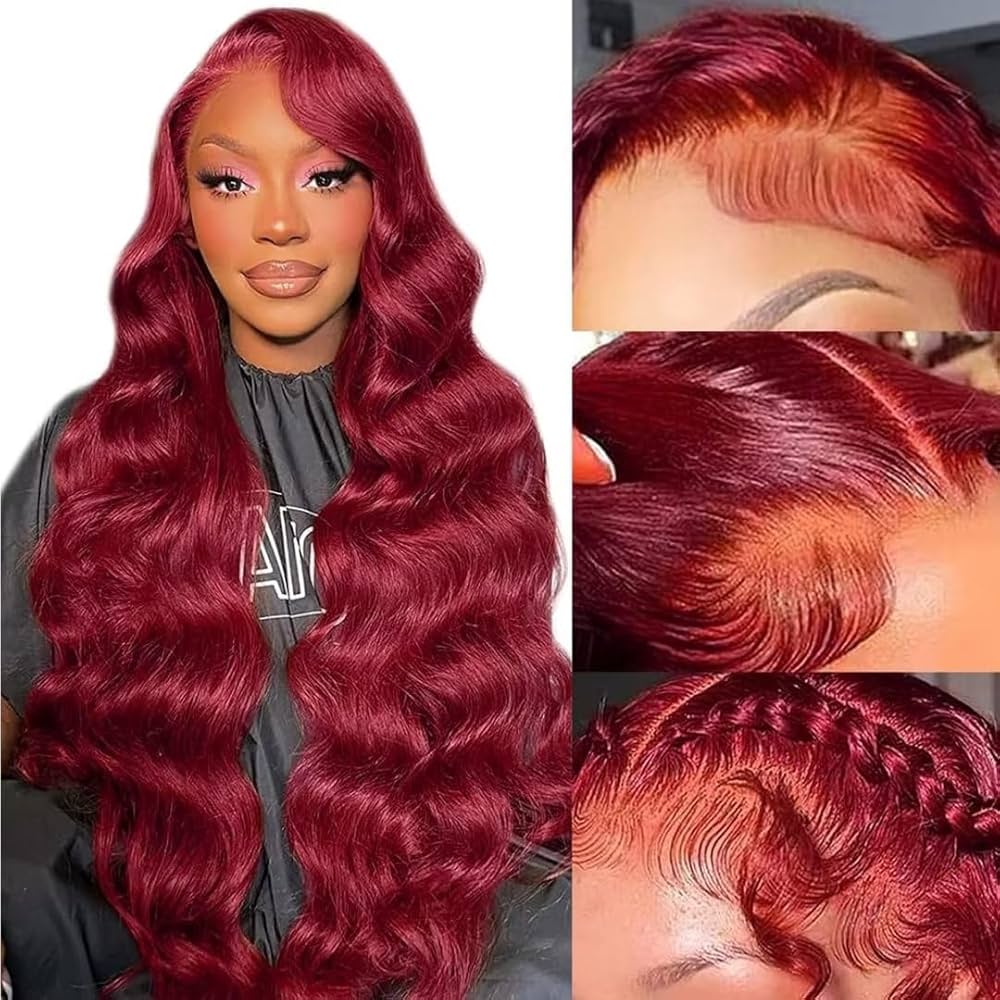 Amazon.com : Aaliweya 34 Inch 99j Burgundy Lace Front Wigs Human