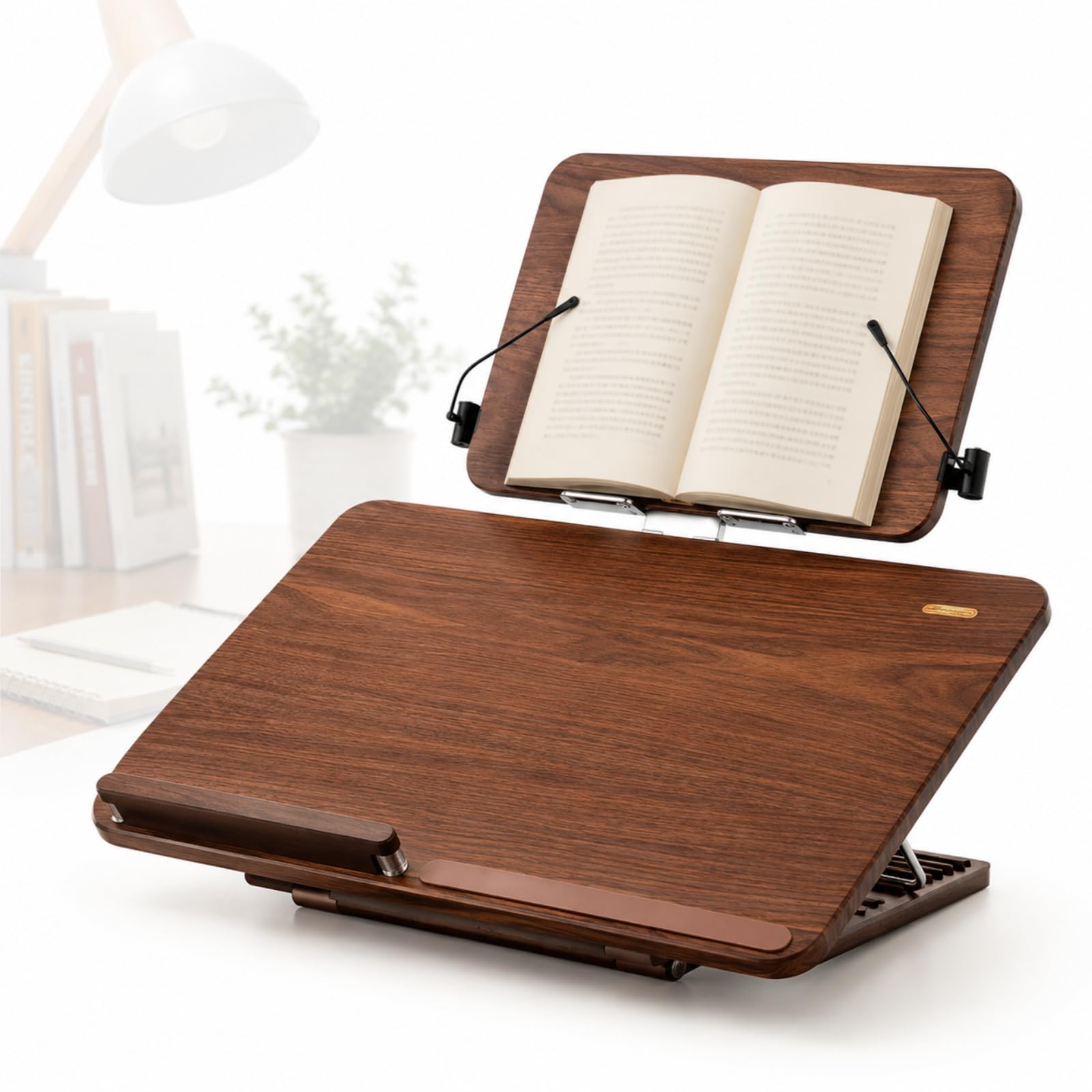 Soporte De Escritura Plegable con Inclinación Ajustable, Atril para Libros, Superficie De Escritura Superior Ajustable A 270° E Inferior De 8 Niveles con Pinzas para Right