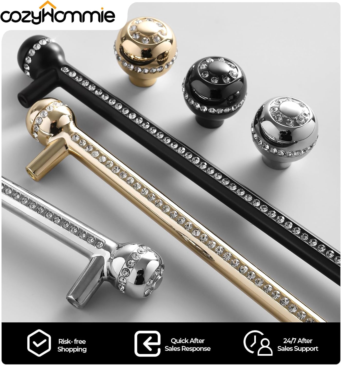 3Pack Silver Affordable Luxury Diamond-Inlaid Furniture Hardware Wardrobe/Vanity Drawer Solid Cylindrical Body Cabinet Handle/Pulls and Knobs, CC 7-6/11"(192mm)