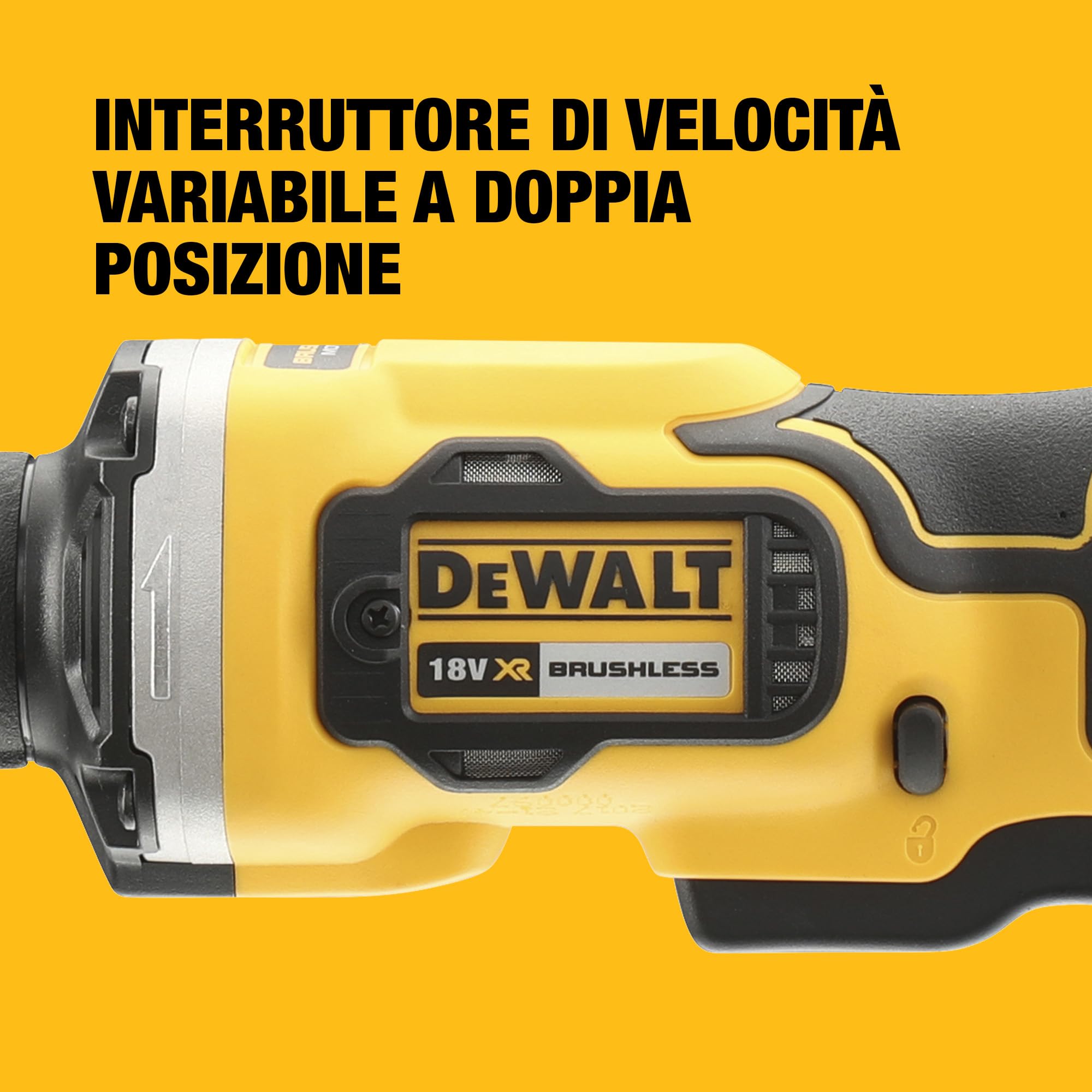 DEWALT Smerigliatrice diritta Brushless 18V, solo corpo, DCG426N-XJ | Smerigliatrice diritta 18V brushless con velocità variabile, ghiera LED e versione solo corpo macchina per uso preciso.