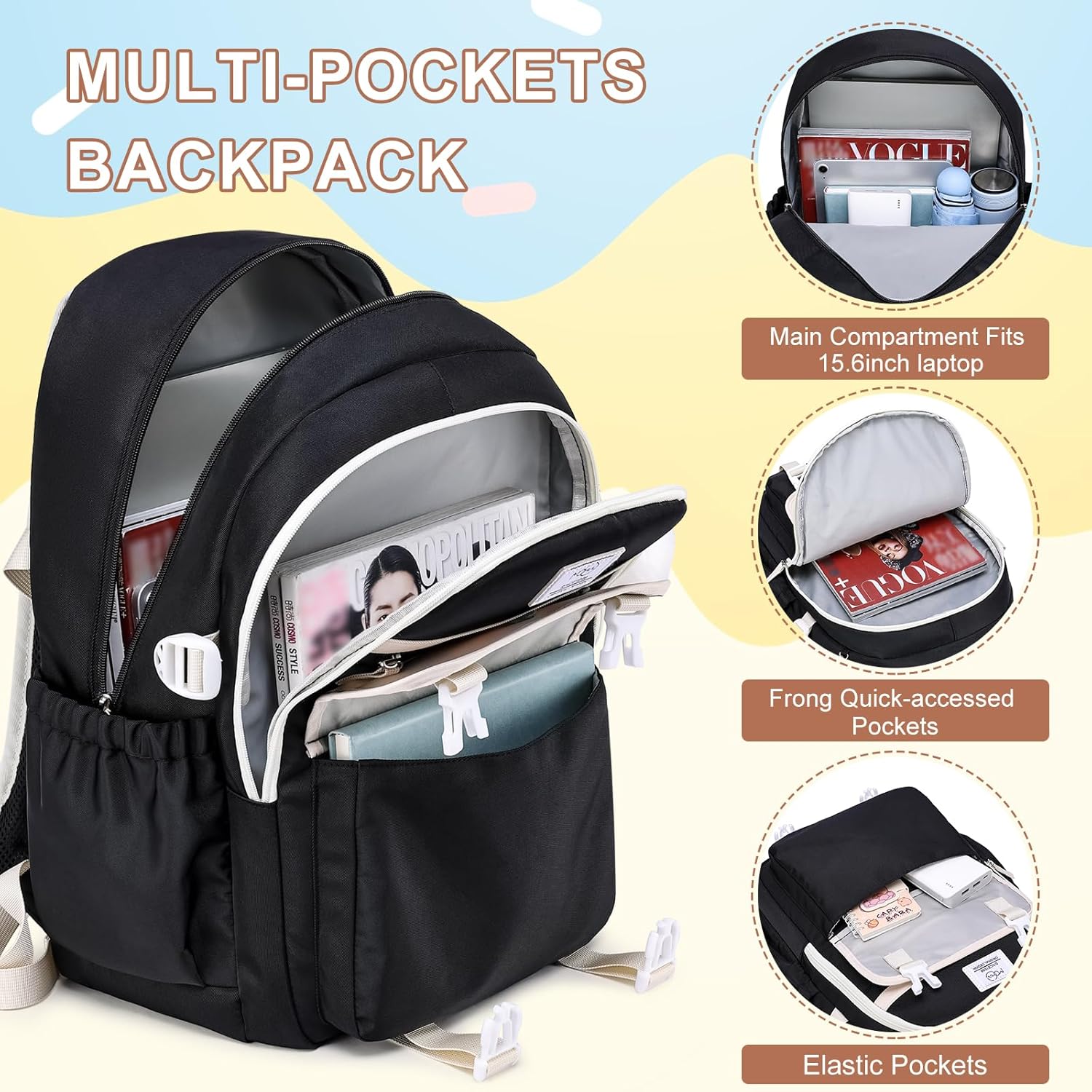 MOMUVO School Backpack Set for Girls,3pcs Bookbag with Lunch Box Pencil Case Kids School Bag Set - Image 3