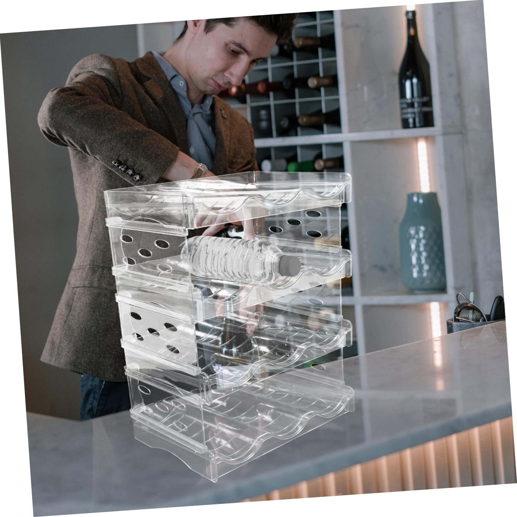 FONDOTIN Bottle Organizer Storage Water Bottle Holder Pantry Refrigerator Storage Bins