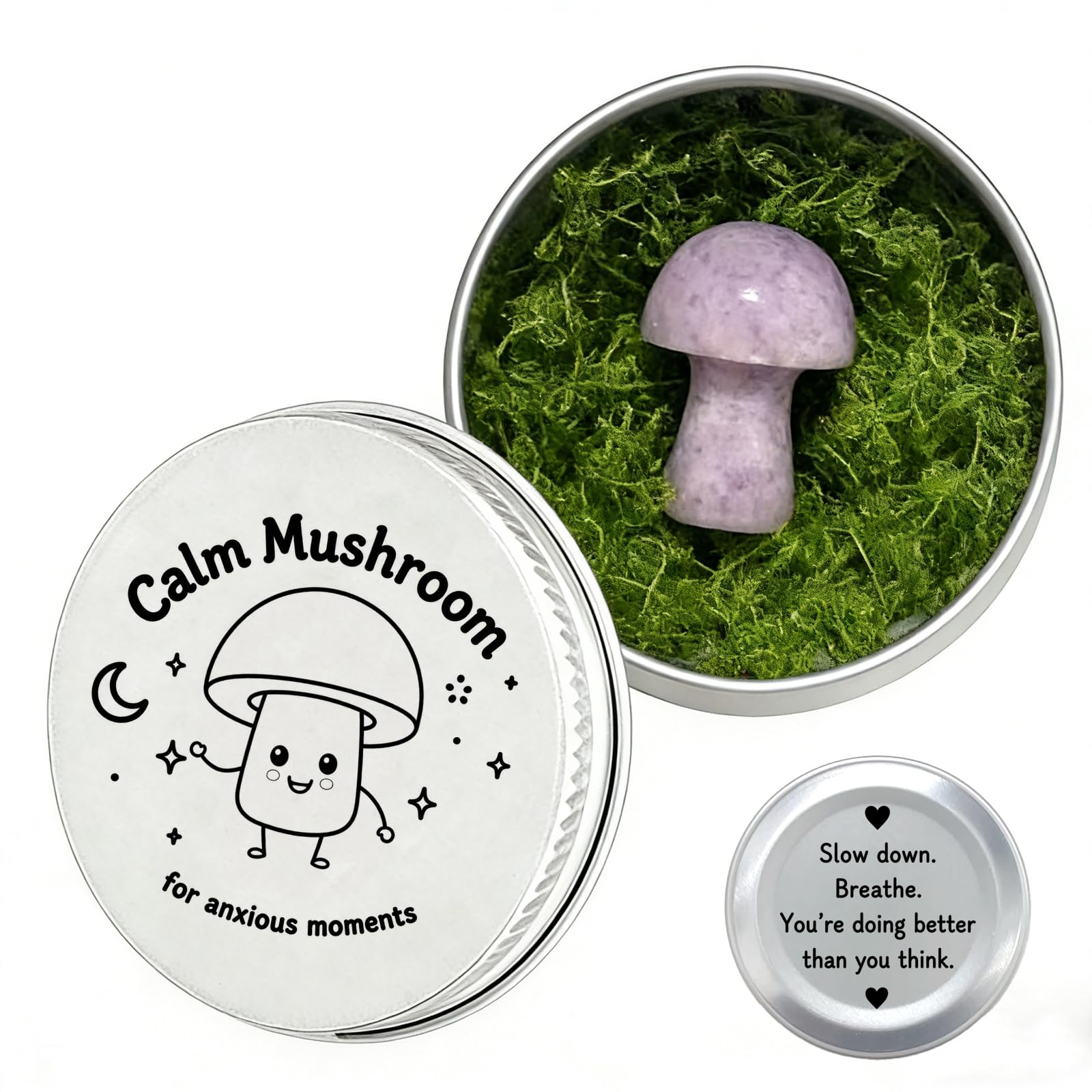 Zenthraa Women's Purple-02 Calm Mushroom Amethyst Crystal In Tin Box, Emotional Support Mushroom, M-Ushroom Trinkets & Gifts, Healing Crystal Gifts For Spiritual Gift Set With Positive Message (Purple-02)