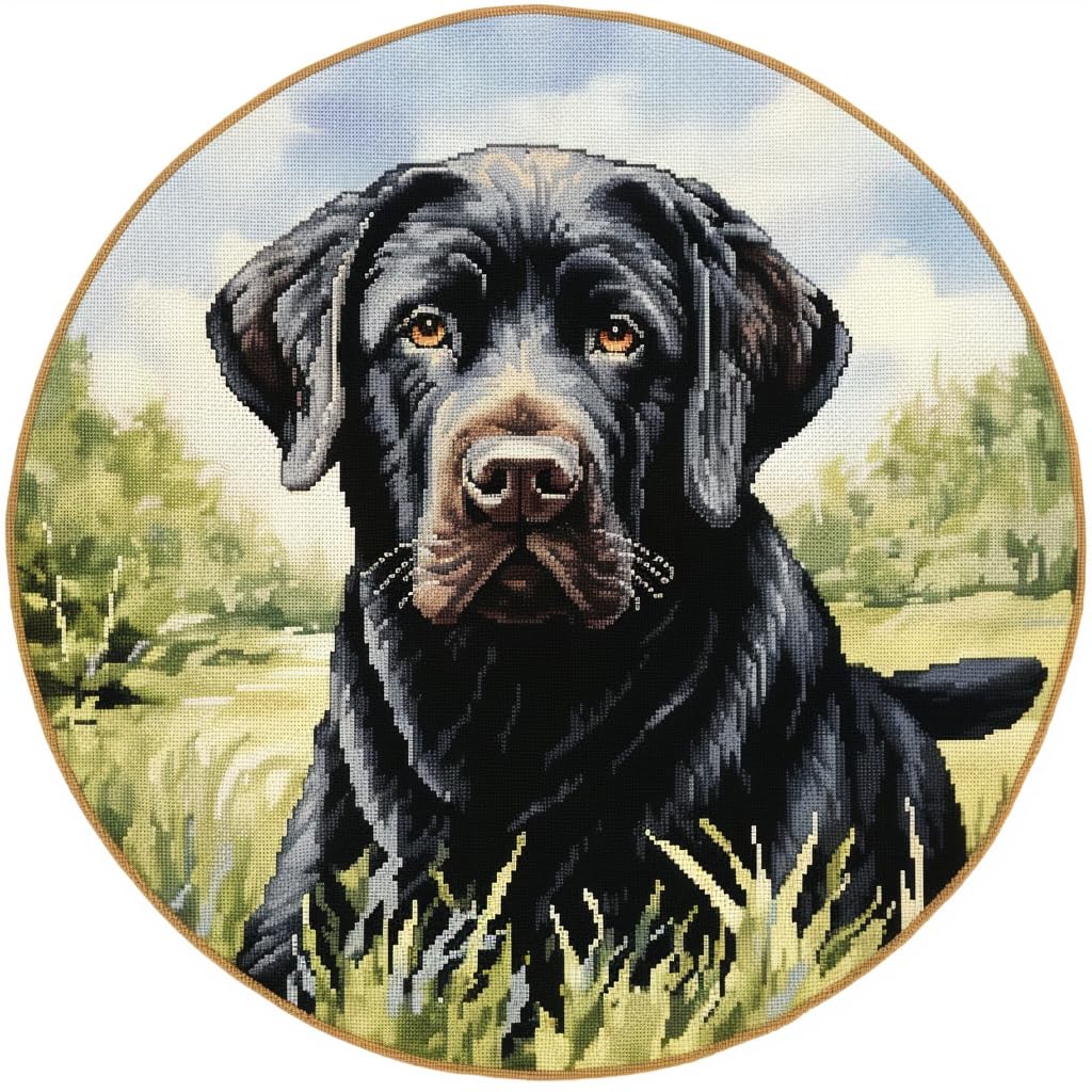 Black Labrador DIY 11CT Counted Cross Stitch Kits for Beginners Easy Stamped Fabric with Hoop Embroidery Needlecraft Art Wall Decor 15x15in(6)