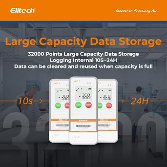Elitech USB Digital Temperature Humidity Data Logger with Shadow Data Reusable Recorder 32000 Points, Auto PDF/CSV Report, for Windows/MacOS, Refrigerator Thermometer LogEt5TH-5Pack