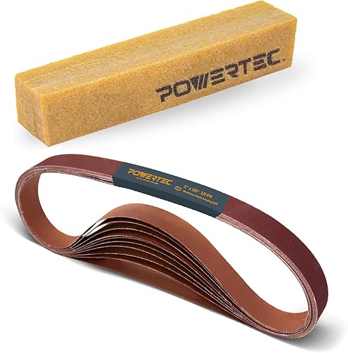 POWERTEC 11127-9 1 x 30 pulgadas, bandas de lijado AO y barra de limpieza abrasiva, surtido de 15 unidades, 3 de cada uno de grano 4080120240400