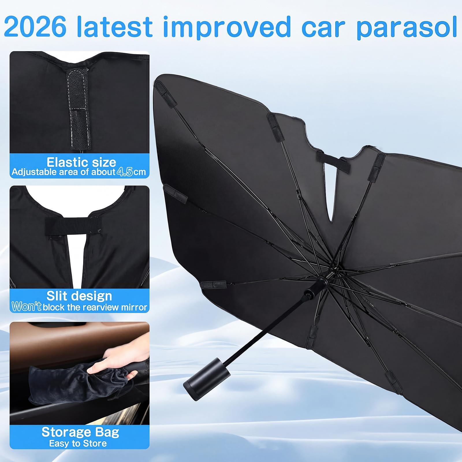 Pare Soleil Voiture, Parapluie Pare-Soleil Voiture pour Protection UV, Parasol Voiture Pare Brise Avant Convient à la Plupart des Camionnettes SUV MPV Camions-M (138 * 80cm)