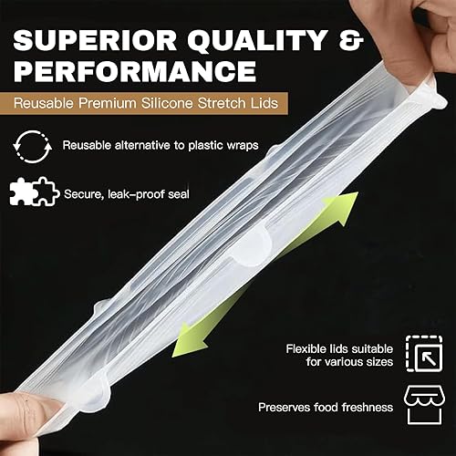 Miniatura 4 de Tapas elásticas de silicona reutilizables, 18 fundas elásticas redondas y cuadradas, herméticas y a prueba de fugas, aptas para microondas y