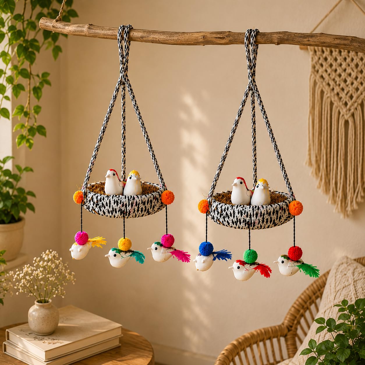 Handcrafted Hanging Bird Nest Décor for Home & Balcony | Boho Handmade Bird Hanging Ornament for Living Room, Window, Garden Decoration | Pack of 2-image-38