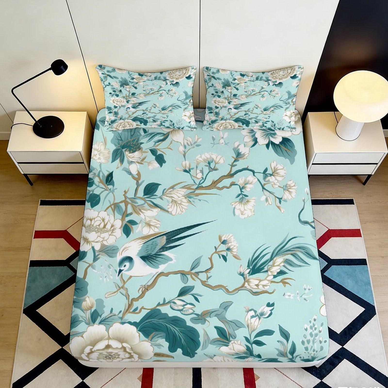 Zfldkwgb Style-3 3D Printed Blue Bird Blossom Fitted Sheet Microfiber Soft Breathable Oriental Branch Mattress Cover For Bedroom Dorm Decor 90X200x25cm