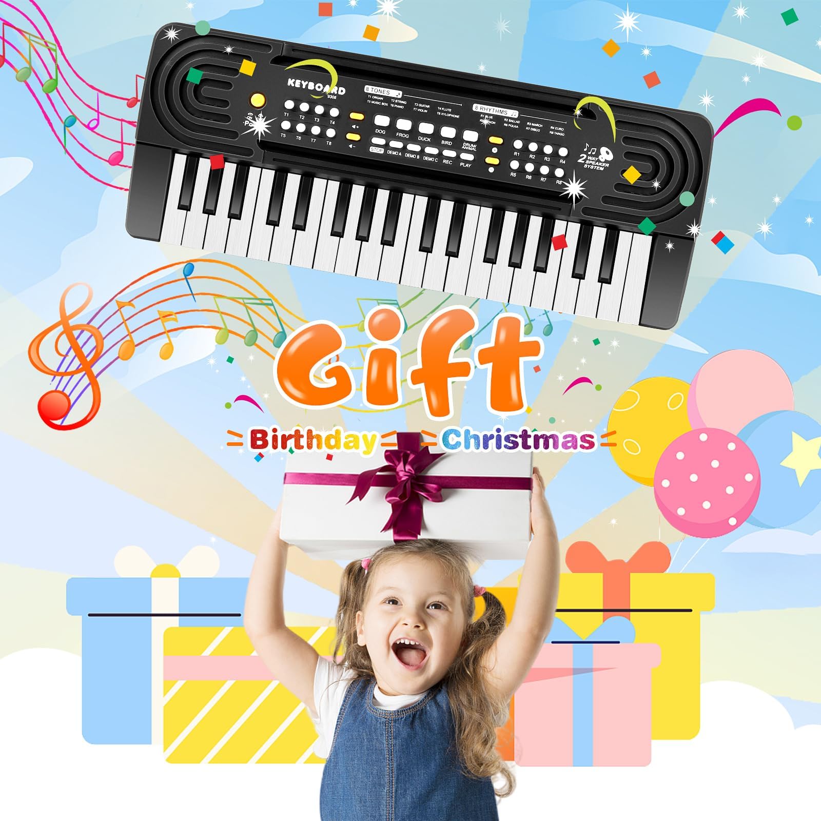 Pianola Bambini Tastiera Musicale, 37 Tasti Elettronica Pianoforte Portatile con Microfono, Multifunzione Tastiera Music Giocattolo Educativo Per Bambini Regalo 3 4 5 6 7 8 Anni