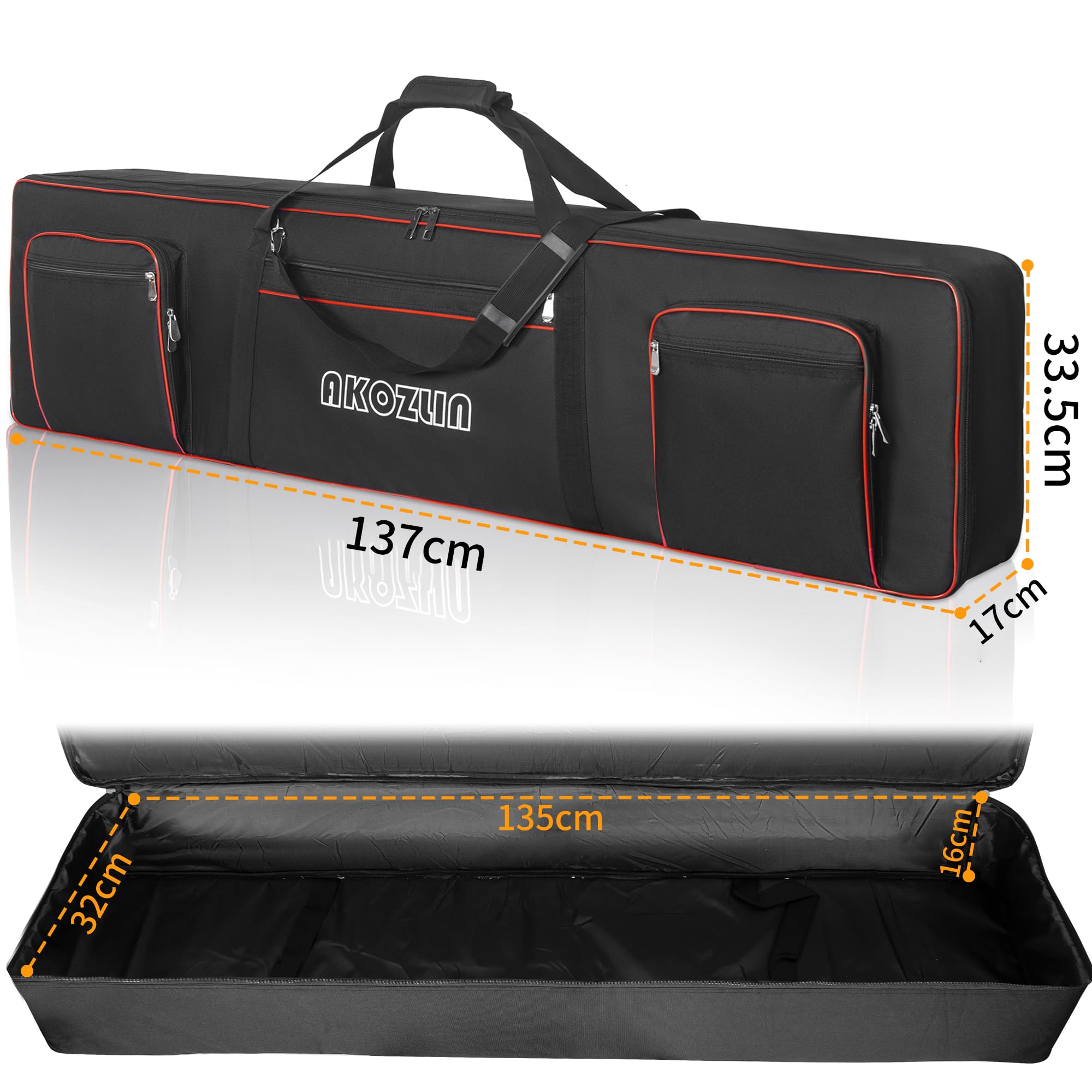 AKOZLIN Gigbag für elektrische Klaviertastatur, 88 Tasten,146x17x45,7cm | Verstellbare Riemen, 5 Taschen für Zubehör