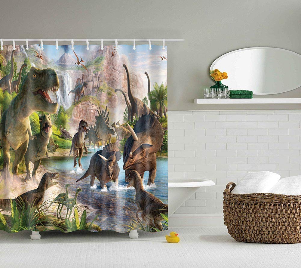 Boyouth Various Dinosaur Pattern Digital Print Shower Curtains for Bathroom Decor,Polyester Waterproof Fabric Bath Curtain with 12 Hooks,70x70 Inches,Multicolor