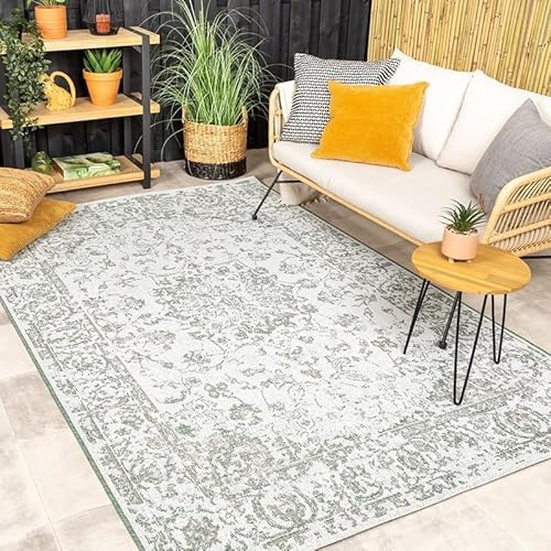 FRAAI | Home & Living Volero In- & Outdoor Teppich Vintage - Victoria Oriental Grün - Wetterfest - Polypropylen - Flachgewebe - Wohnzimmer, Balkon, Garten/Terrasse - Terrasse - Rug